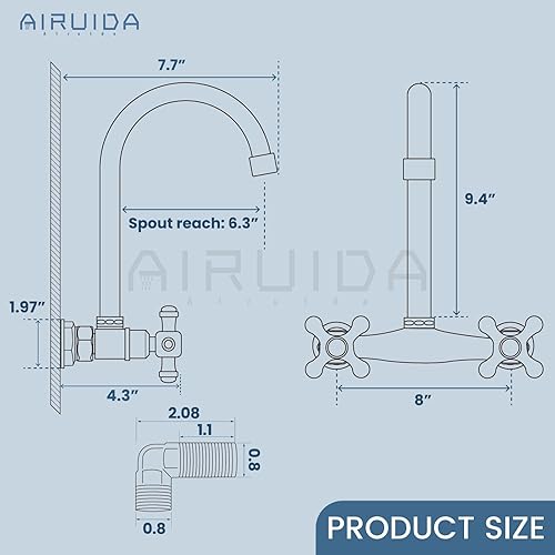 Vista 31 de Airuida Grifo de fregadero de cocina de latón antiguo, grifo central montado en la pared de 8 pulgadas, grifo de cocina comercial montado