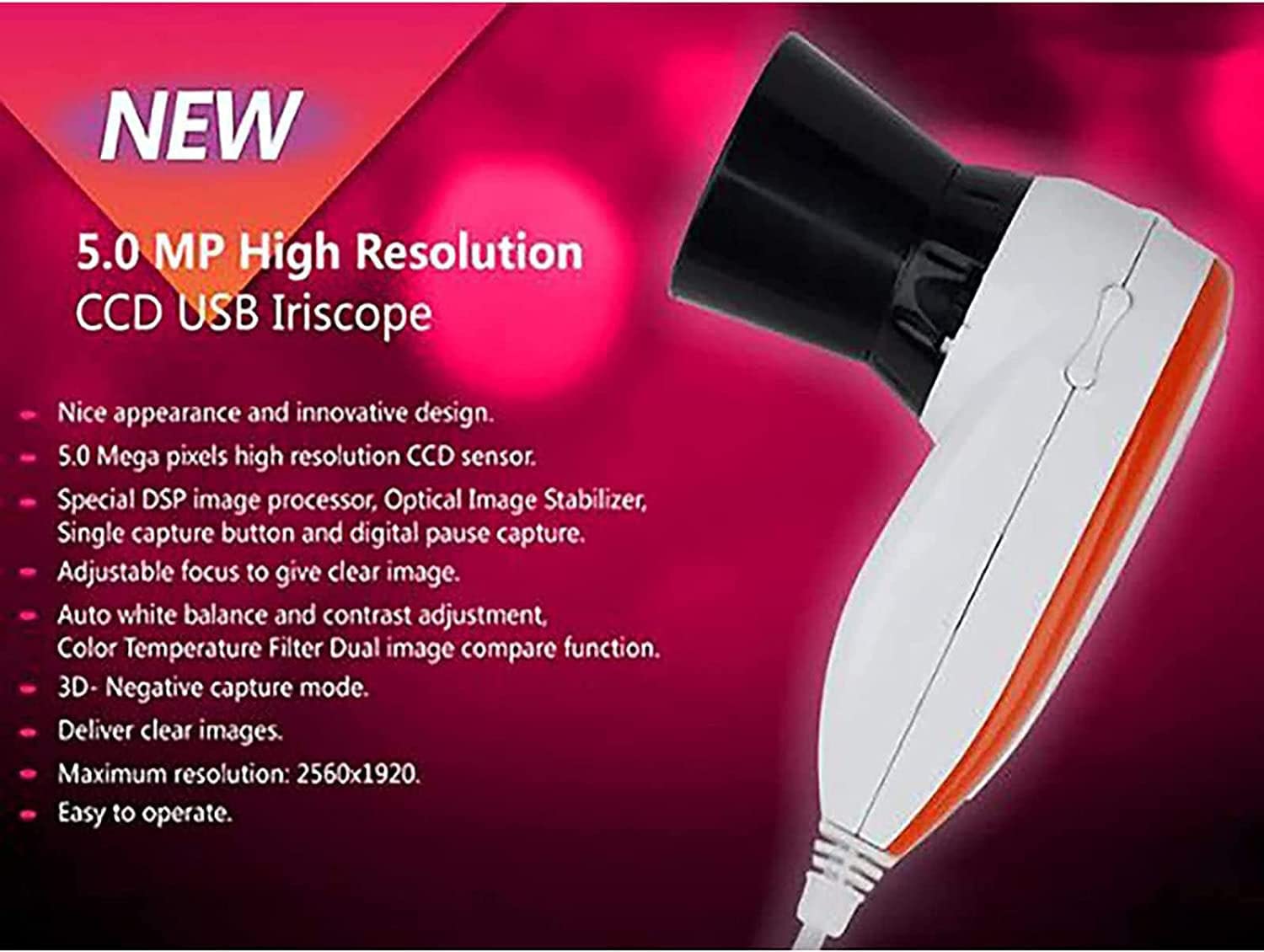 Kamera analizy IRIS,5 milionów pikseli wysokiej rozdzielczości 2560 * 1920 USB2.0 Interfejs Iriscope Diagnostic Eye Camera,z pojedynczym podwójnym sterowaniem lampy regulowaną Win7,Win8, Win10, Win11