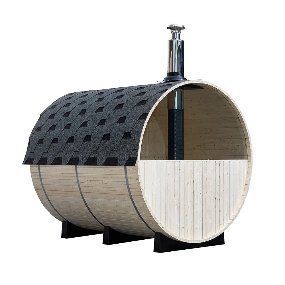 Home Deluxe Fasssauna mit Holzofen LAGOM DELUXE - Maße: ca. 210 cm x 240 cm I Fasssauna Holzofen, Fasssauna kaufen, Garten Sauna, Außensauna Holzofen, Outdoor Sauna, traditionelle Fasssauna, finnische