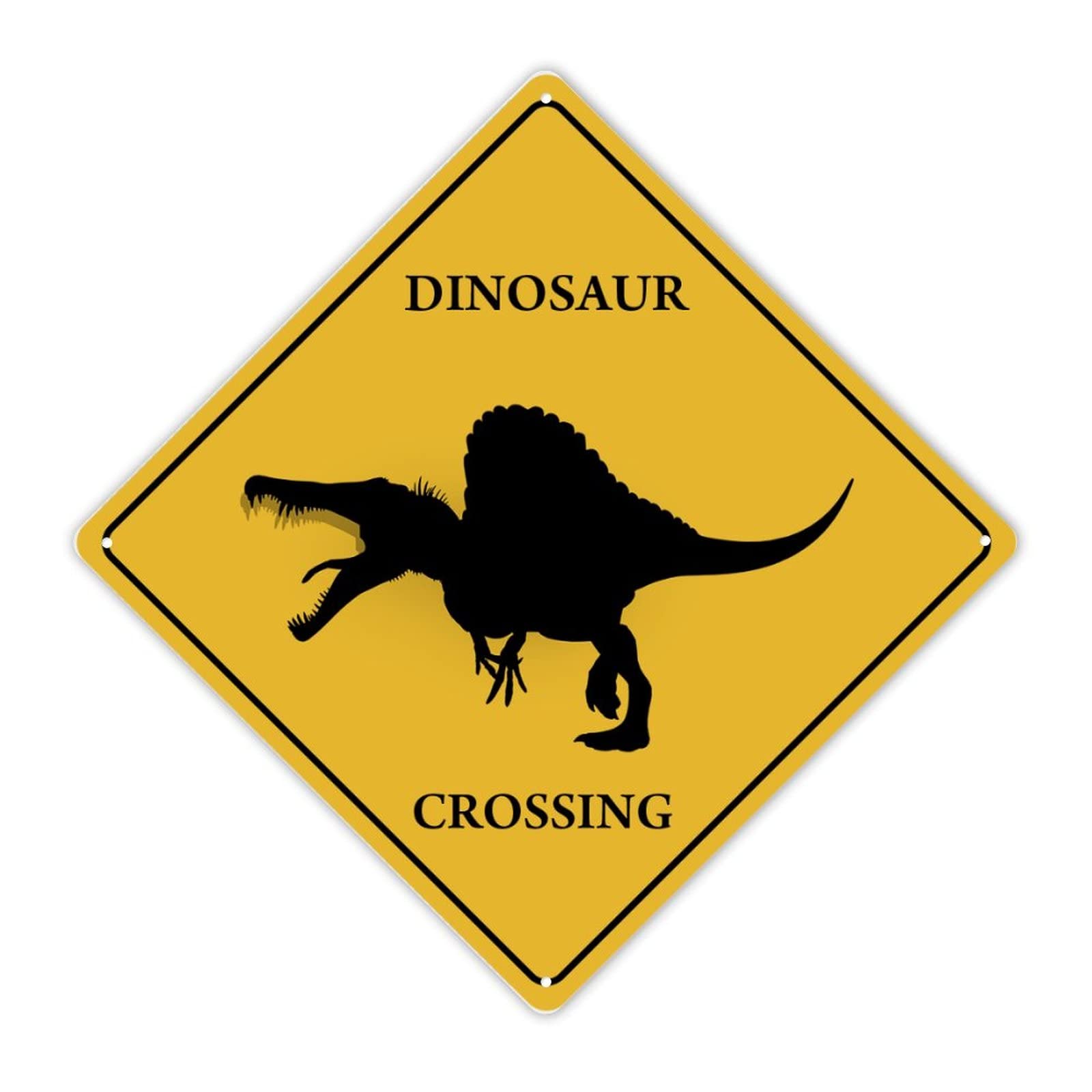 Guangpat Dinosaur Crossing Xing Sign Beware of Dinosaur Metal Sign Animal Silhouette Funny Warning Sign Novelty Crossing Zone Sign for Farm Yard Front Door Indoor Outdoor Street Sign 10x10 inch