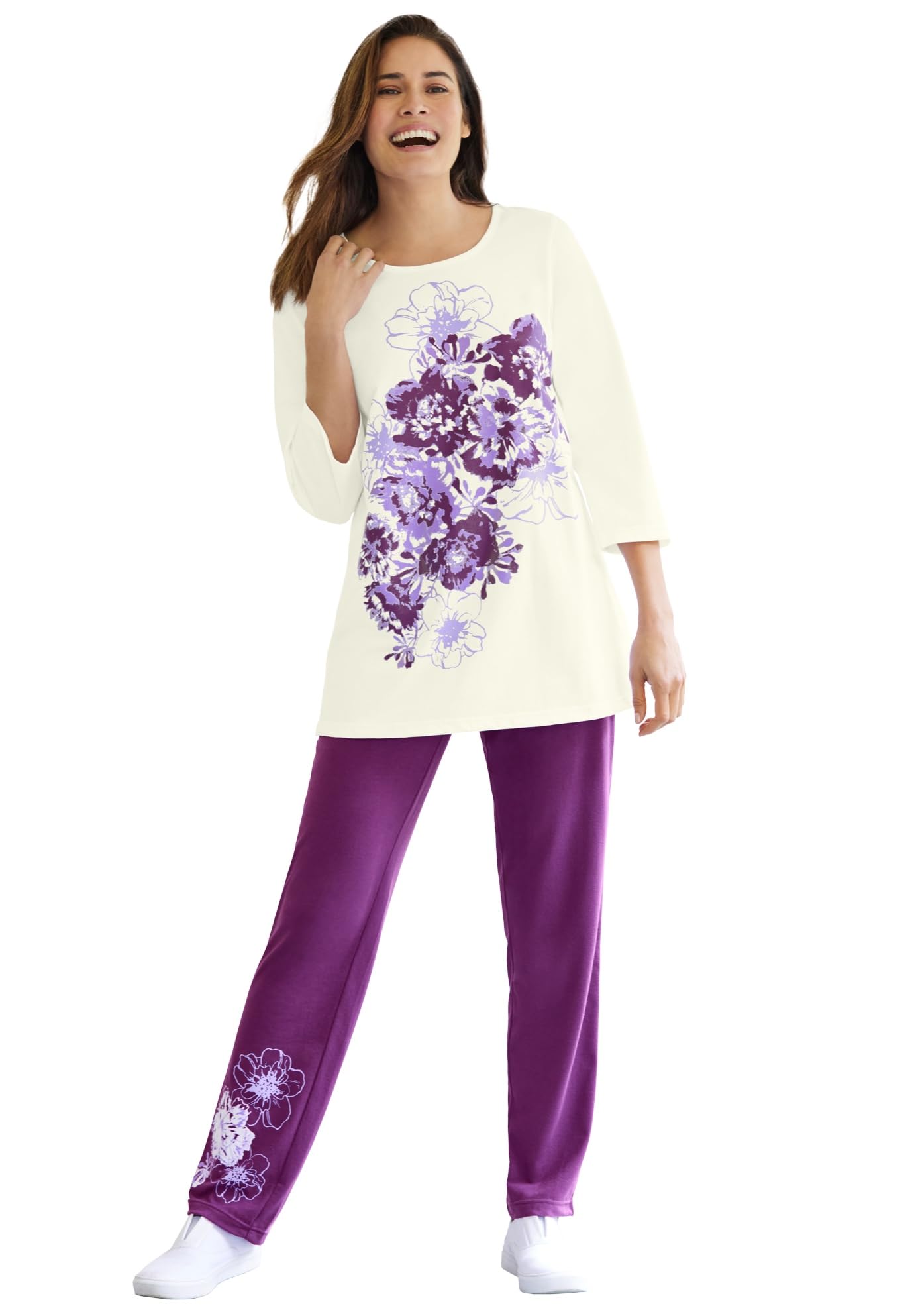 Woman Within Plus Size Floral Tee And Pant Set