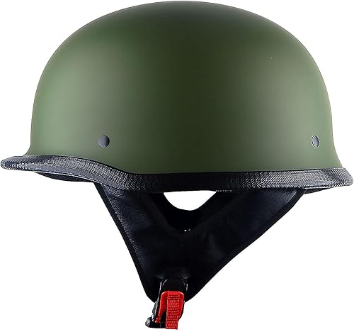 1Storm Casco de motocicleta de media cara de novedad estilo alemán aprobado por DOT HKY602 verde mate