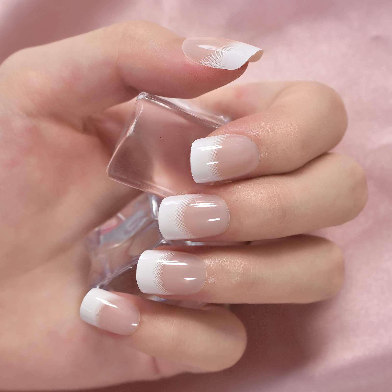 ELEVENAIL Uñas postizas postizas cortas cuadradas cuadradas blancas naturales a presión, uñas postizas postizas para salón de manicura, reutilizables, para uso diario, oficina, hogar