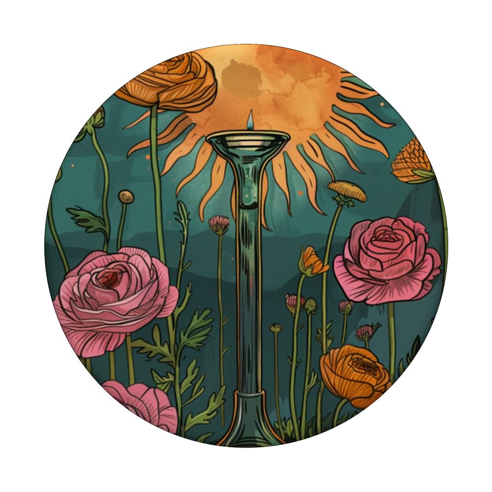 Ranunculus Blossom Witchy Floral Tarot Card PopSockets Swappable PopGrip, Black - Image 3