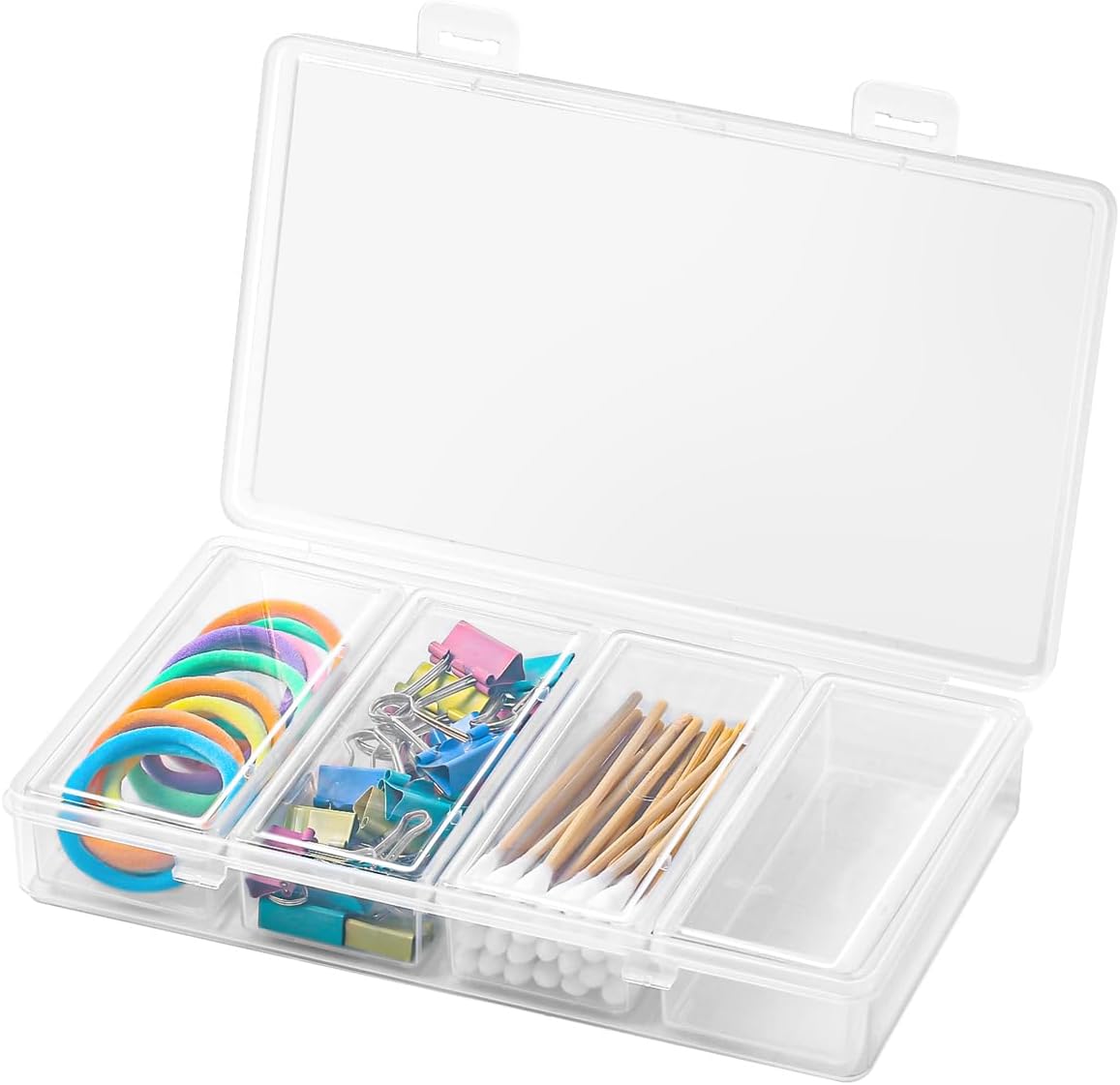Portable Cotton Swab Holder, Travel Flosser Dispenser with Lid, 4 in 1 Small Plastic Storage Organizer Containers for Cotton Swabs/Buds, Floss Picks, Toothpicks, Hair Pin, Hair Tie
