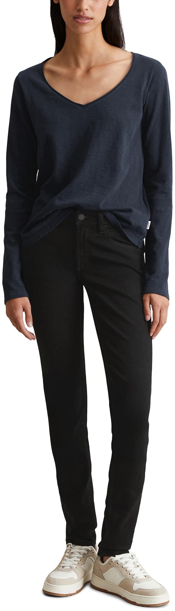 Marc O'Polo Denim Damen Langarmshirt aus Bio-Baumwolle mit V-Ausschnitt