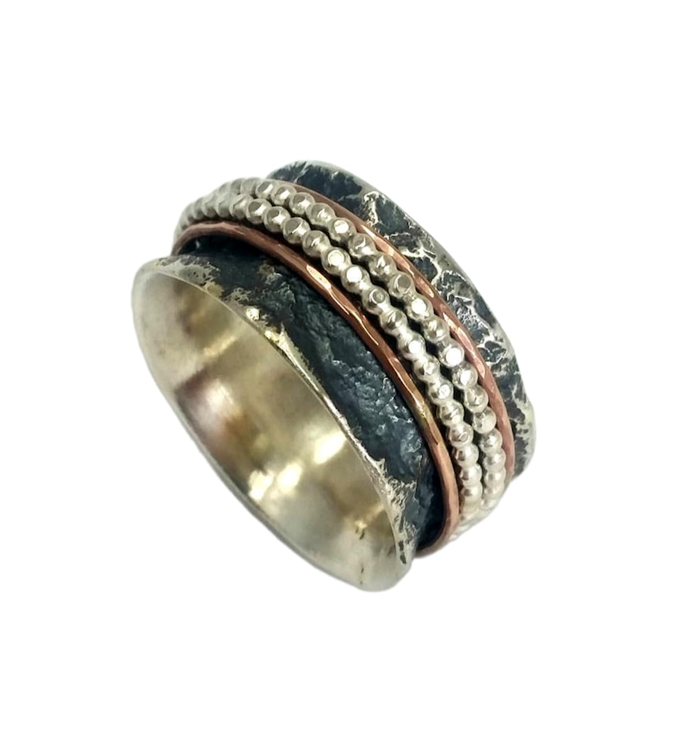 925 Sterling Silber Spinner Ring Unisex, minimalistisches Meditations-Fidget-Band, Meditation zur Angstlinderung, rotierender, gehämmerter Boho-Ring für Entspannung und Komfort | LK_SPV_T_0812