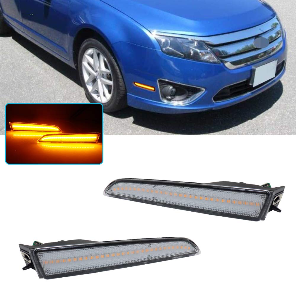 ADIILClear Lens Amber Led Front Bumper Side Marker Signal Lights Lamps Replacement Kit Compatible with 2010 2011 2012 Ford Fusion