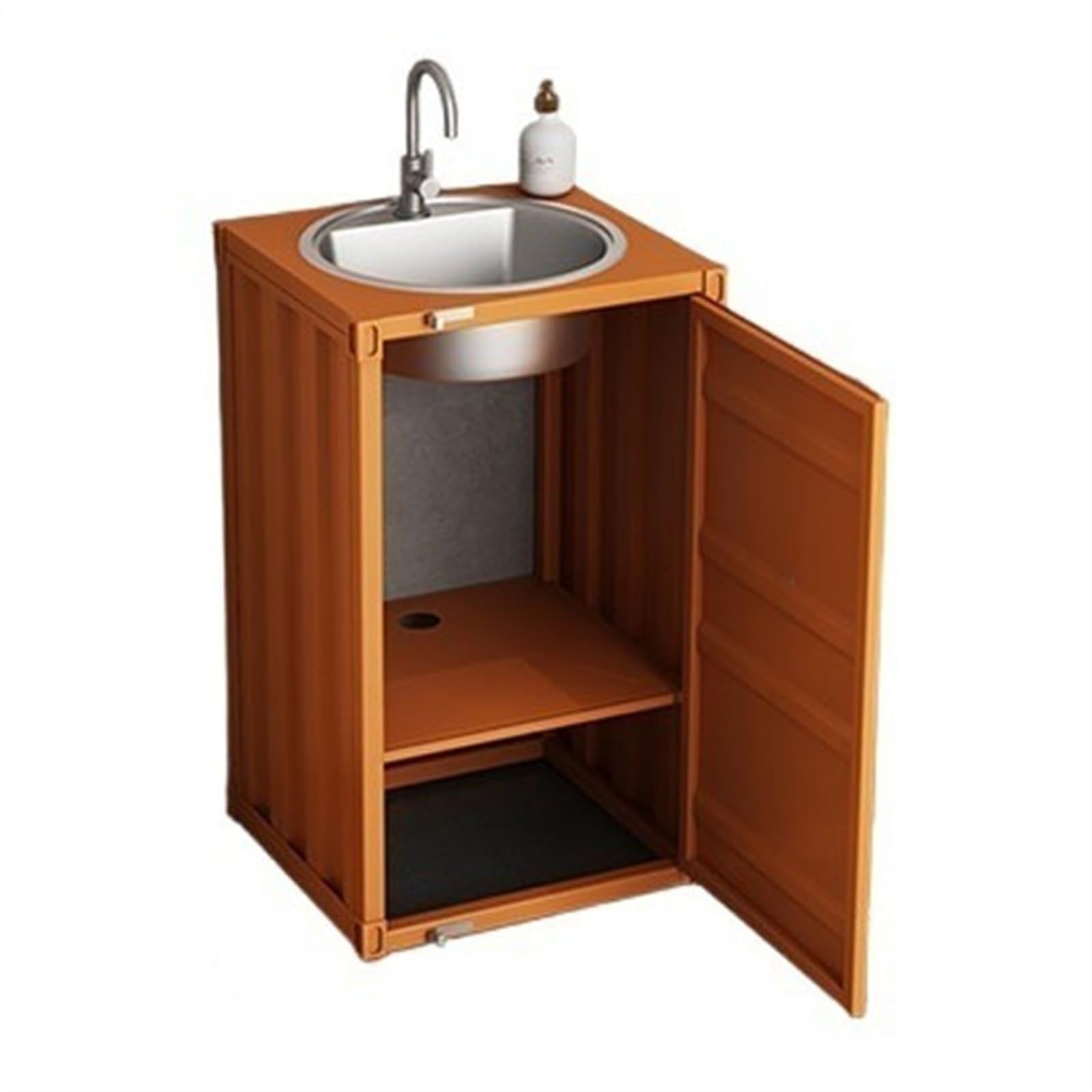 Zhaoj24-05 Orange Pedestal Sink Square Bathroom Vanity With 1-Door Cabinet, Metal Freestanding With Stainless Steel Sink, Creative Industrial Style Column Basin With Storage(Orange)