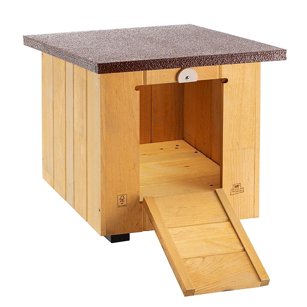 Ferplast BAITA 40 Casetta Cani Legno Pino Nordico FSC, Rivestimento Anti-UV Impermeabile, Tetto Spiovente Rimovibile, Porta-Scaletta, Griglia Aerazione, Fondo Sollevato, 38,5 x 41,5 x h 43,5 cm