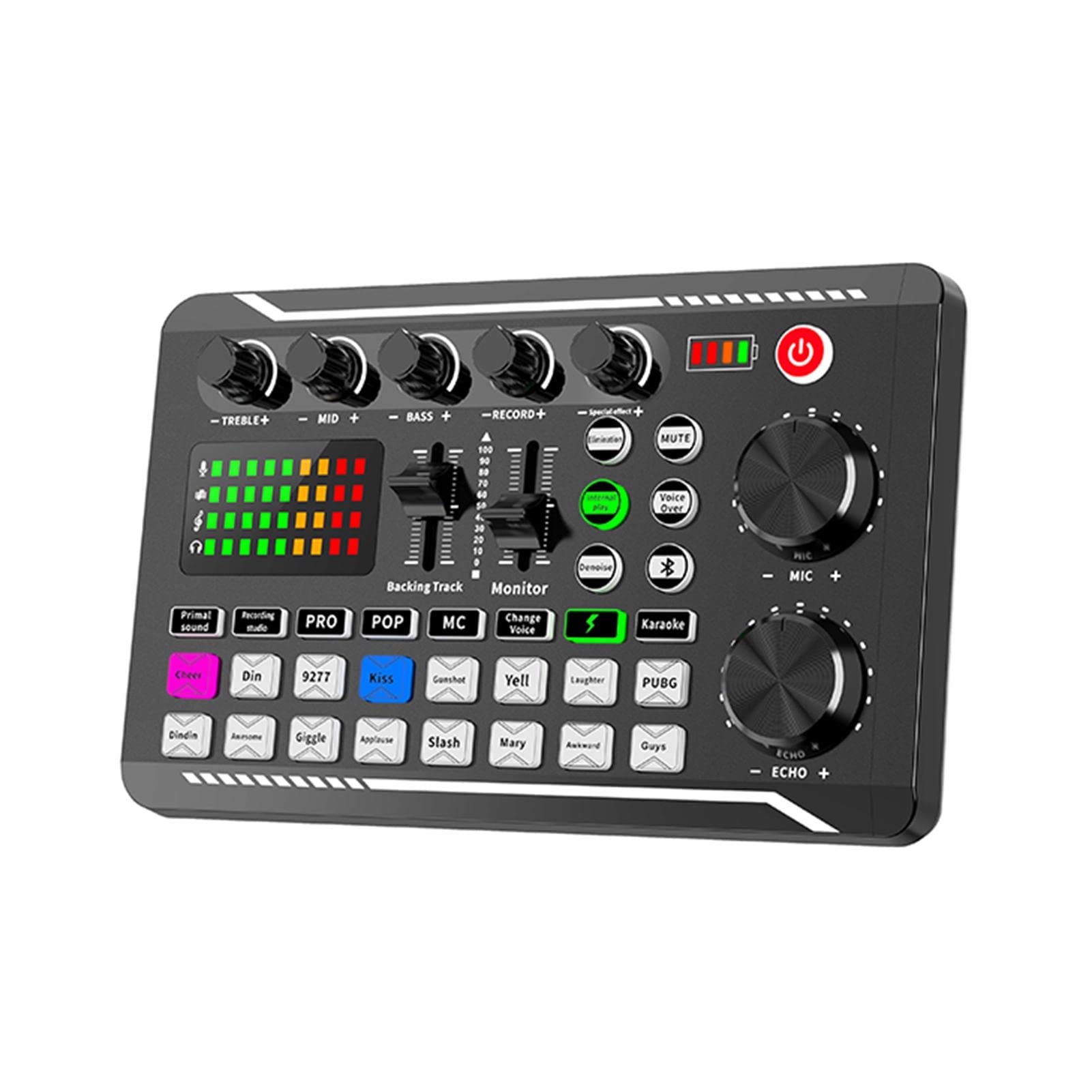 Audio Mixer Card Voice Changer, Audio Mixer DJ Mixer Board Adapter, DJ Equipment Streaming Podcast Scheda audio compatibile Bluetooth per telefono Computer Scheda audio Live con luce LED