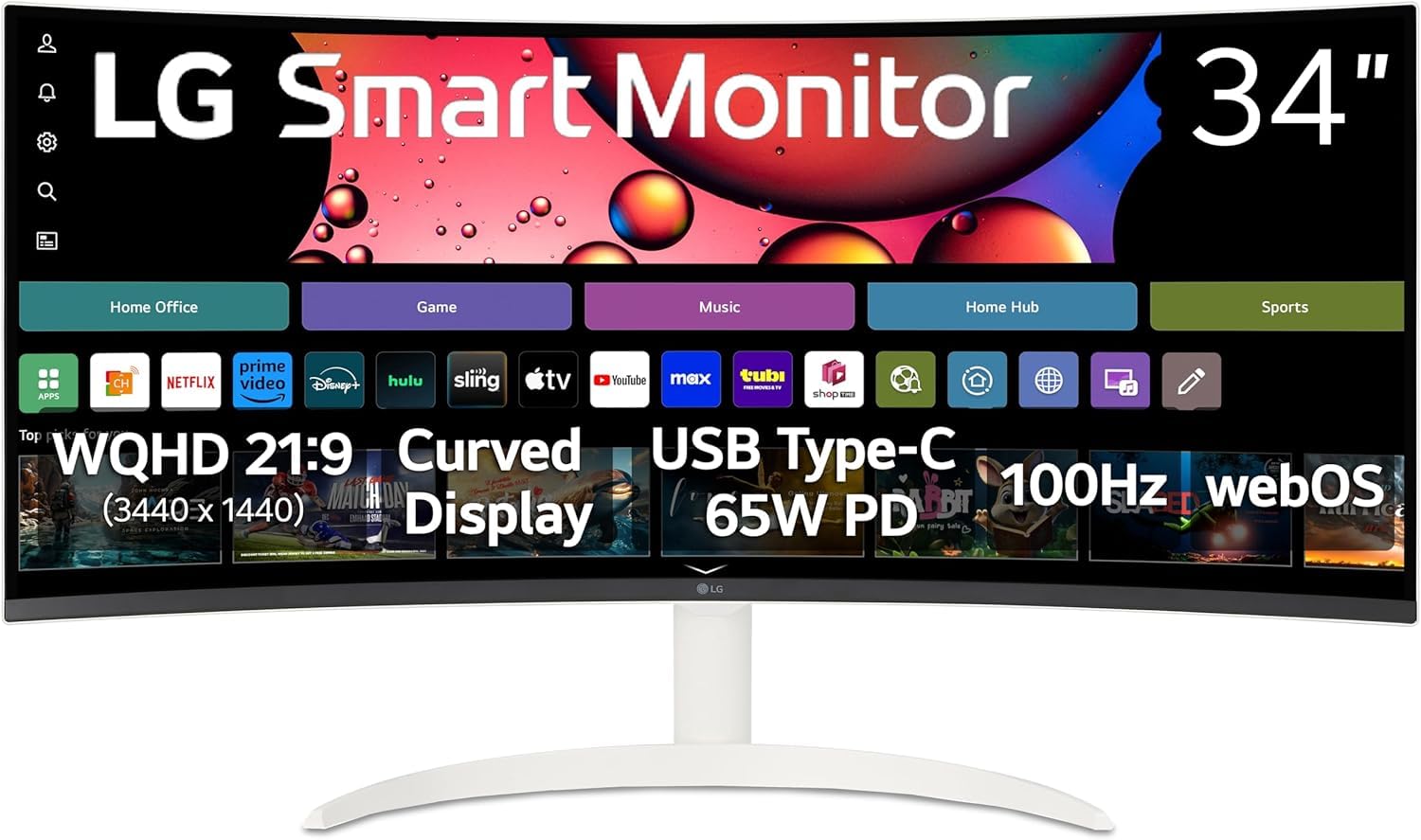 LG 34SR63QA-W 34” QHD UltraWide Smart Curved Monitor, 100Hz, HDR10