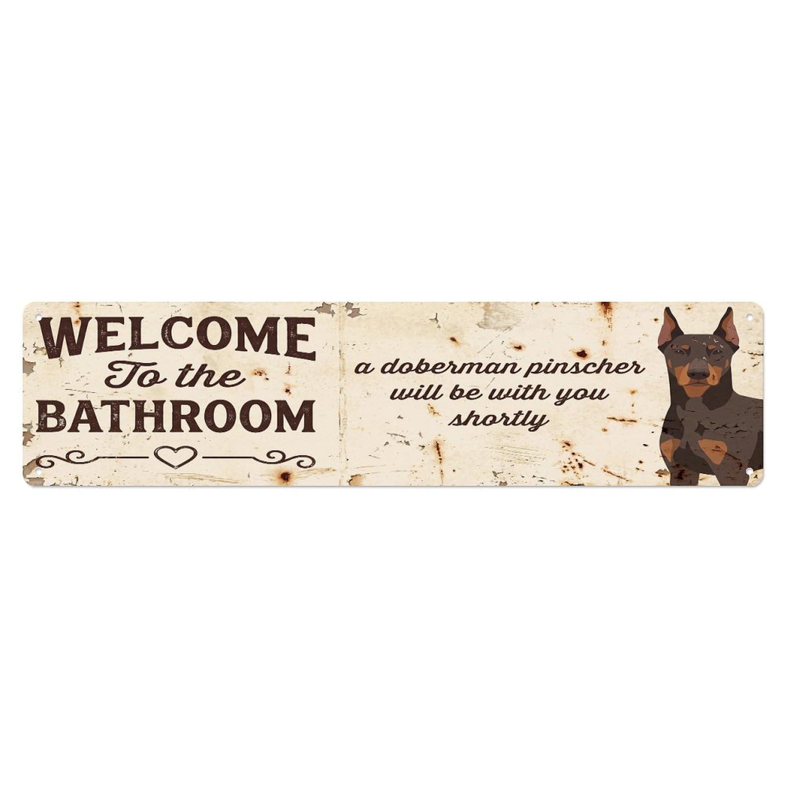 Vintage WELCOME To The BATHROOM Doberman Pinscher Metal Tin Sign