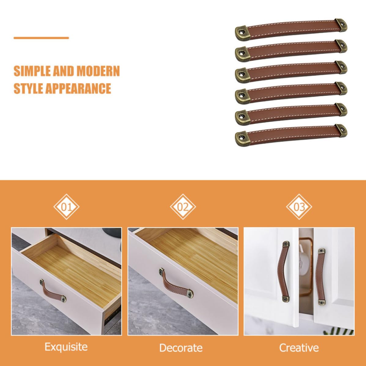 Vaguelly Maniglie per Armadio in Pelle Sintetica Marrone 6 Pezzi, Facili da Installare Design Semplice e Contemporaneo, Distanza Foro 160mm, Pratiche per Cassetti e Porte