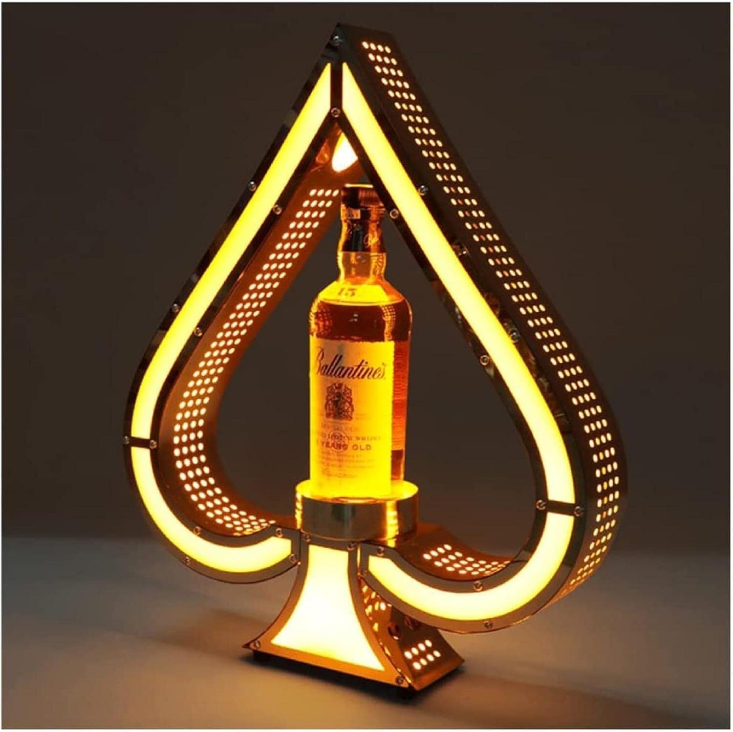 Espositore per bottiglie di liquore illuminato a LED, asso di picche, champagne, bottiglie di champagne, fiocchi, espositori per bar, hotel, discoteca, feste private, feste a LED