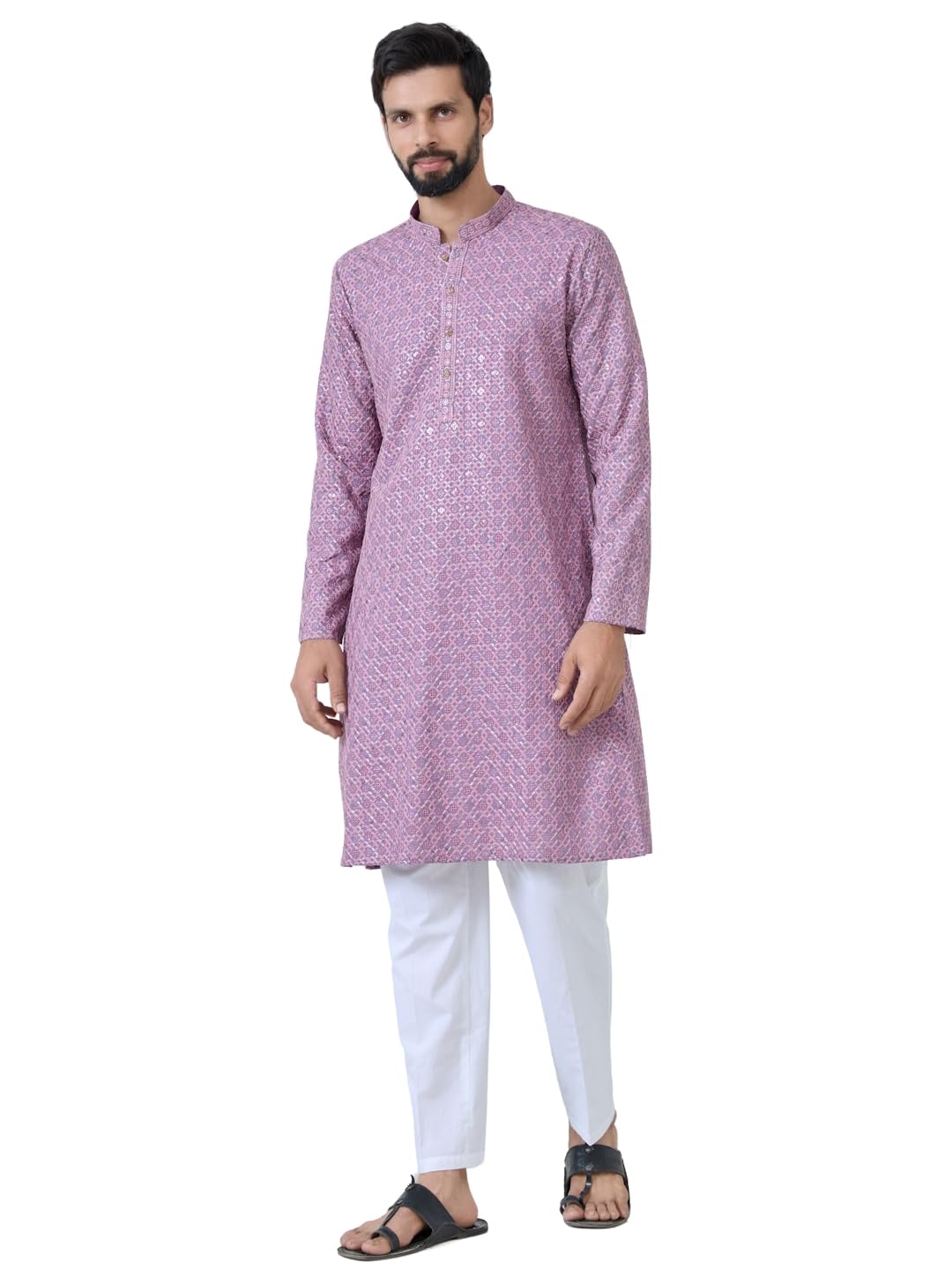 see designs Men's Full Sleeve Mandarin Collar Men Embroidered Straight Long Kurta with Pyjama - Festive Collection | Dussehra & Diwali collection-picture-30