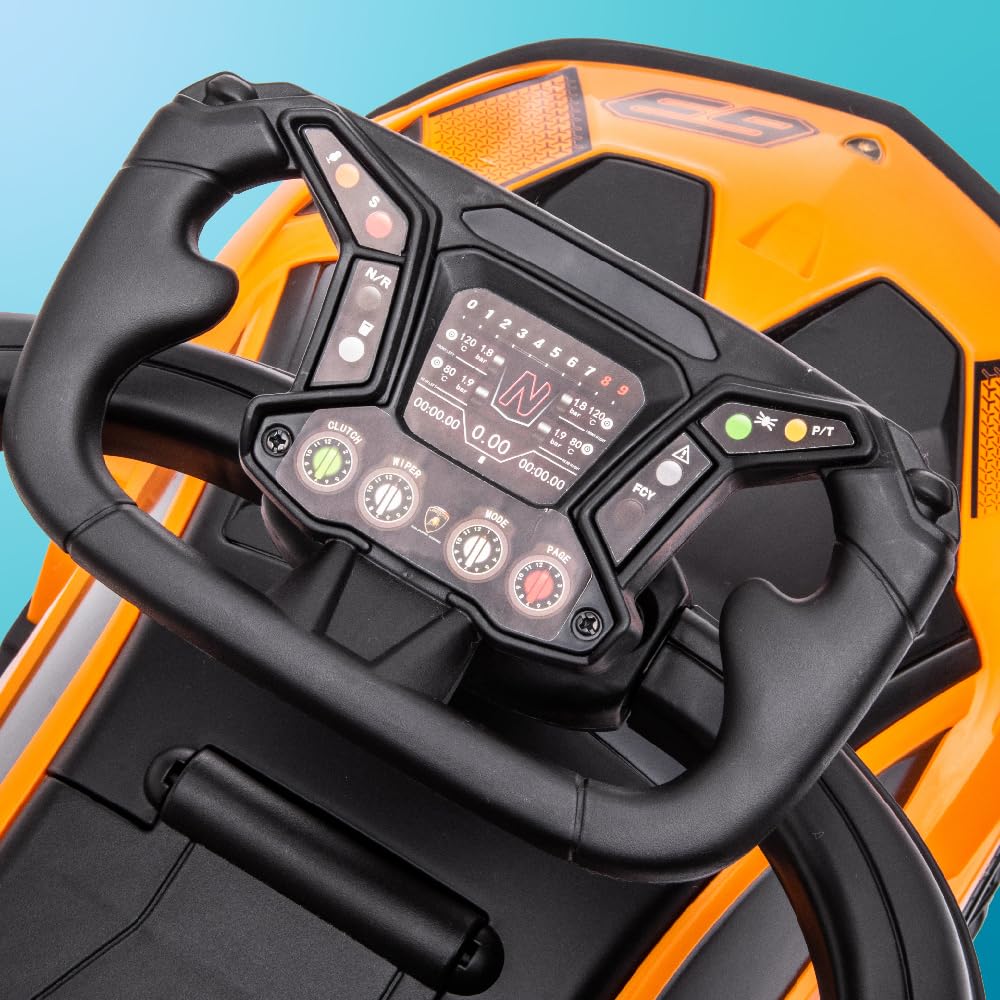 sun baby Jeździk pchacz dla dzieci Lamborghini Essenza SCV12, efekty dźwiękowe, schowek, pchacz sterujący kierownicą, wysuwane podparcie na stopy (Pomarańczowy)