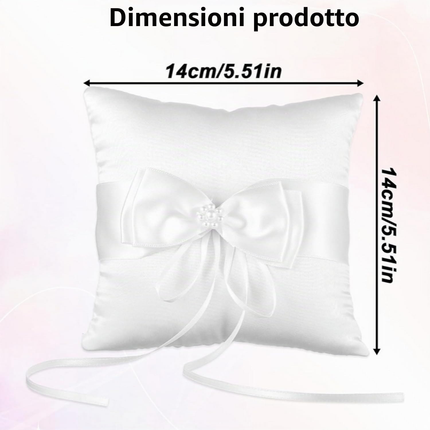 Cuscino per fedi nuziali, cuscino porta anelli, cuscino bianco con bellissimo fiocco e perle finte, come regalo per il tuo partner, amico