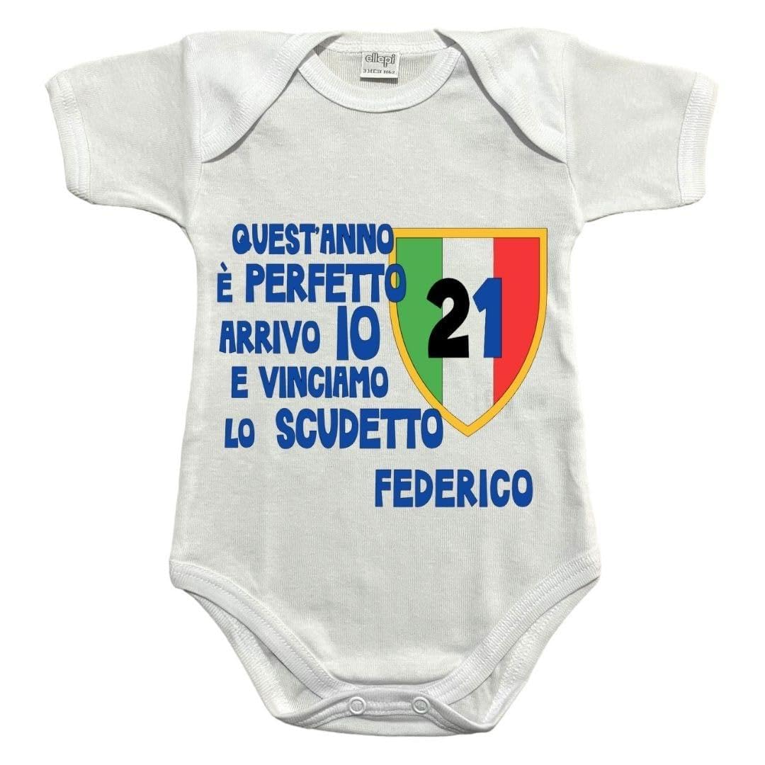Butterfly Store Body Neonato Inter Campione d’Italia Personalizzato con Nome – Body Scudetto Inter per Piccolo Tifoso Interista, 100% Cotone, Regalo Nascita Calcio