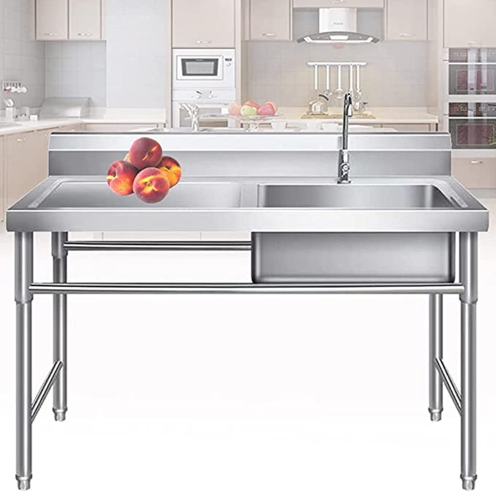 HCZKIUJY Commercial Kitchen Sink,Stainless Steel Freestanding Utility Sink with Drainboard Commercial Sink for Laundry Room,Backyard,Garages,Outdoor,Rightsink-1mm