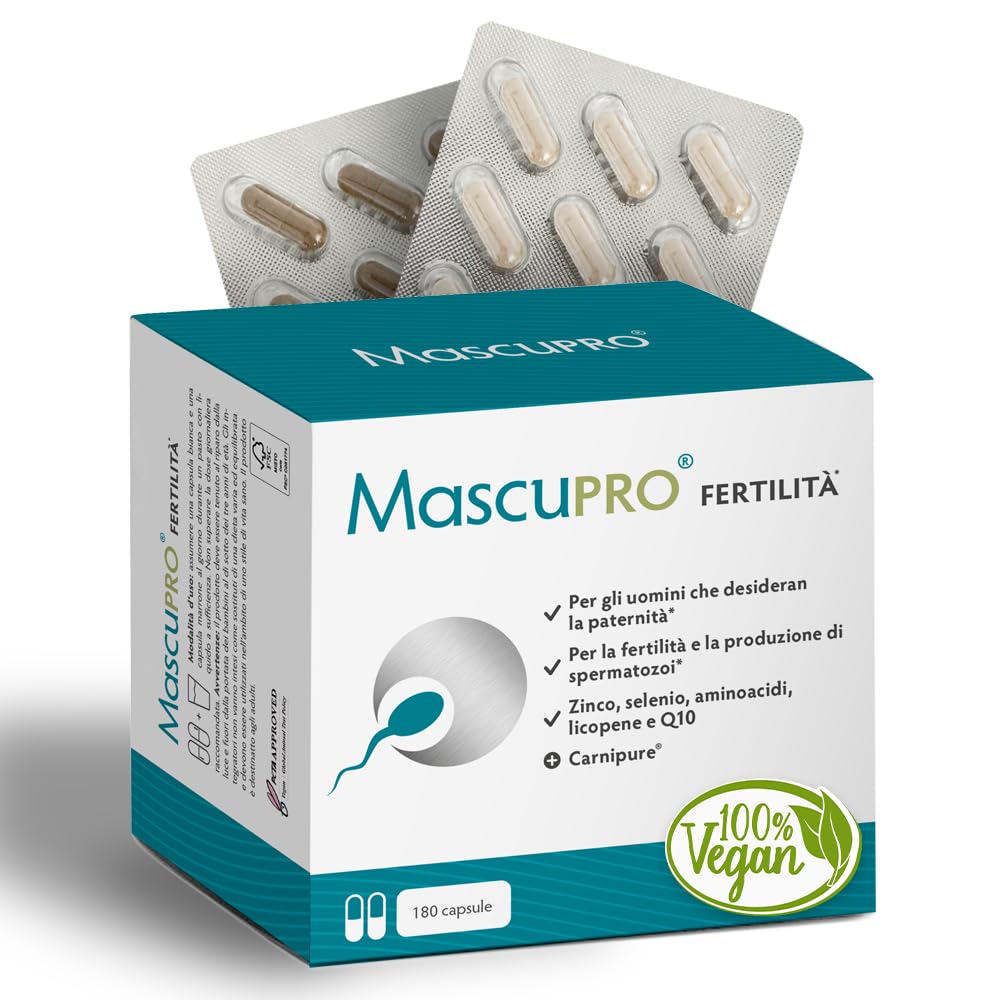 MascuPRO® Fertilitá - Produzione di spermatozoi - 180 Capsule per la fertilità maschile - L-carnitina, Zinco