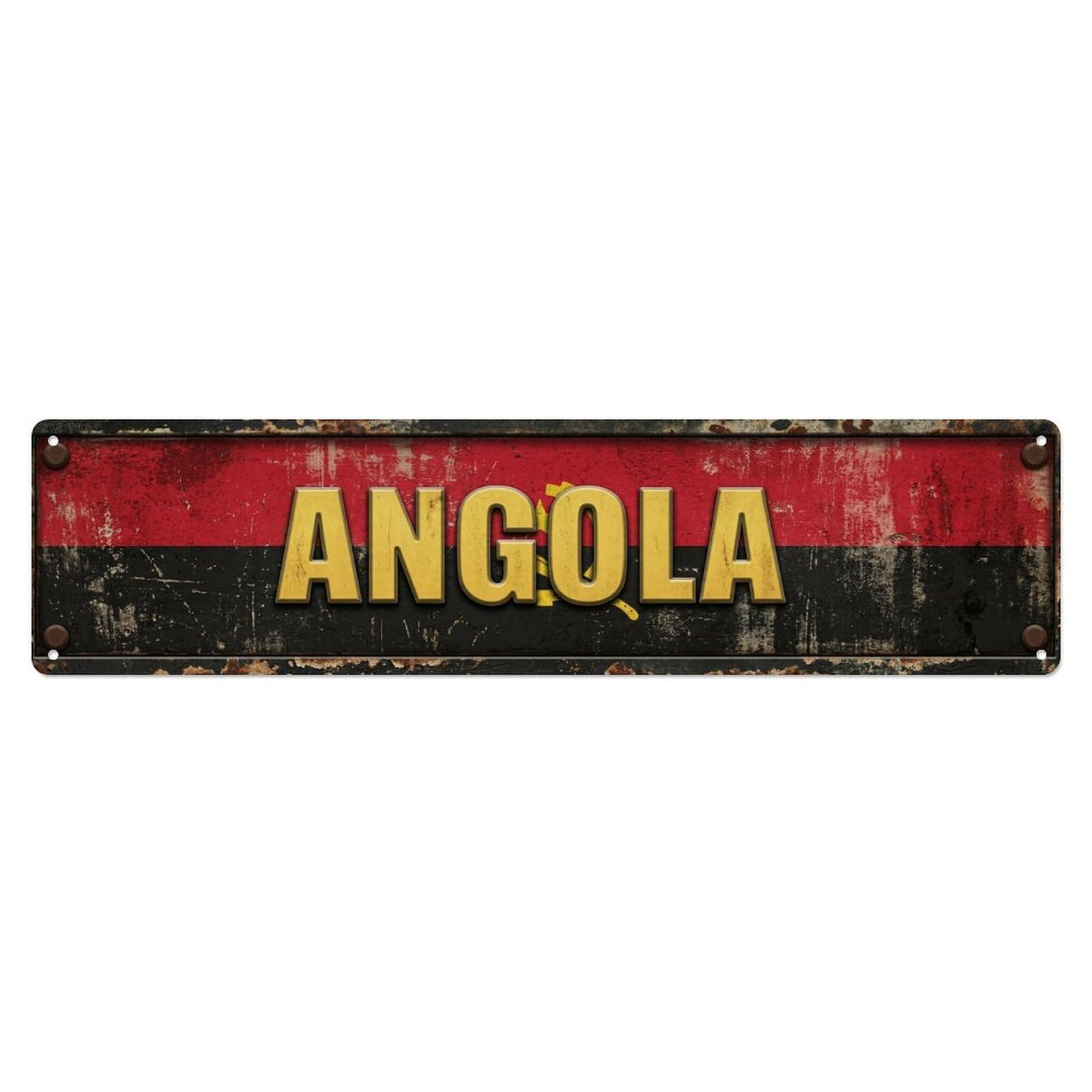 Vintage Angola Flag Pattern Metal Tin Sign