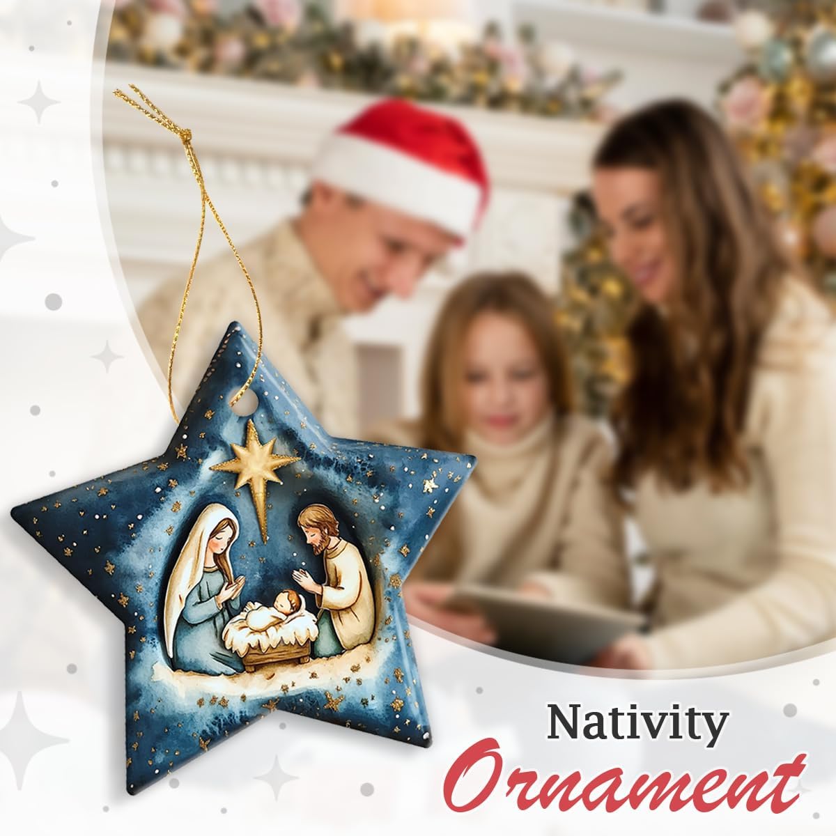 Nativity Scene Ornaments for Christmas Tree Decorations – Ceramic Star-Shaped Religious Christmas Ornaments with Holy Family & Bethlehem Star – Nativity Ornament - Image 5
