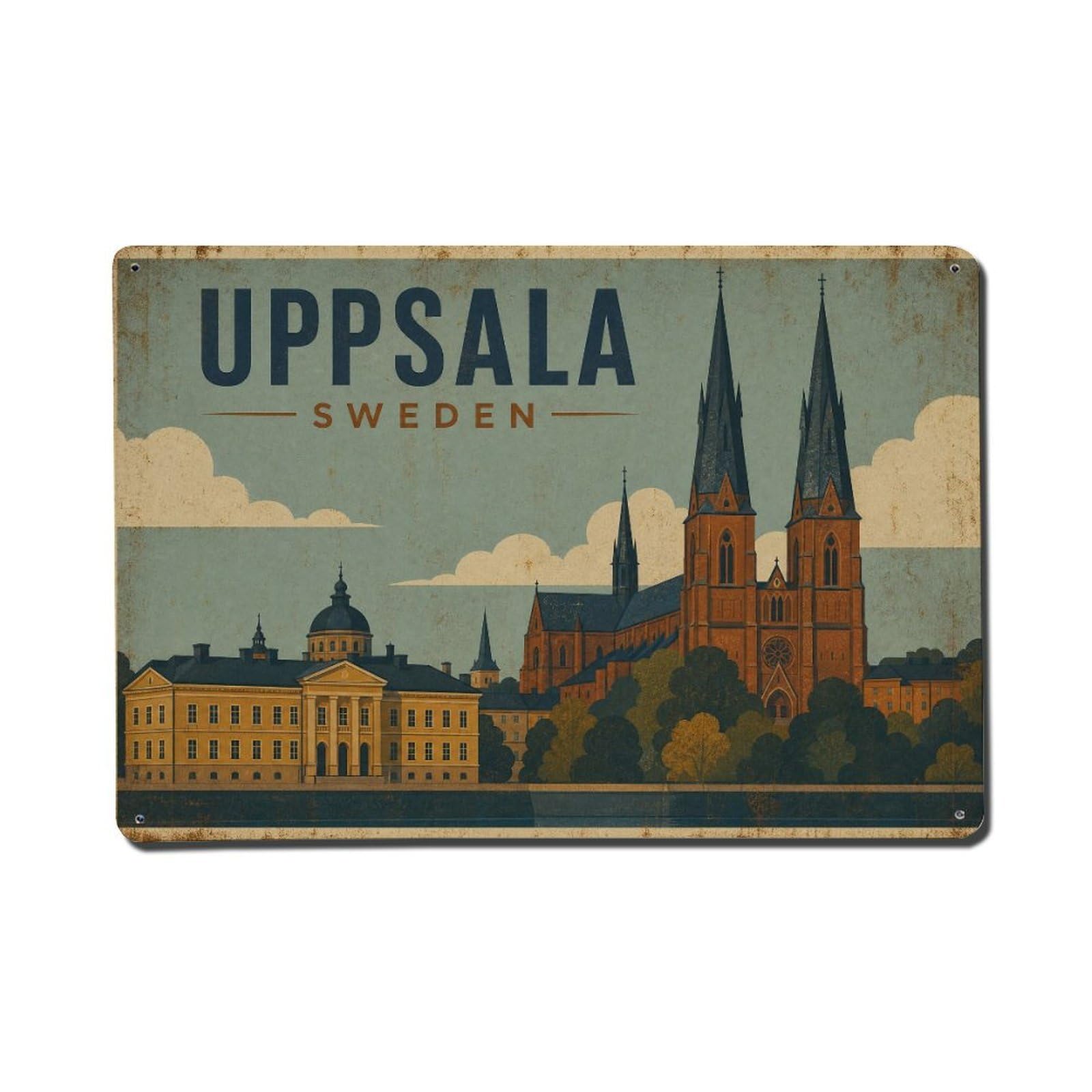 Metal Tin Sign Vintage Travel Sweden Uppsala
