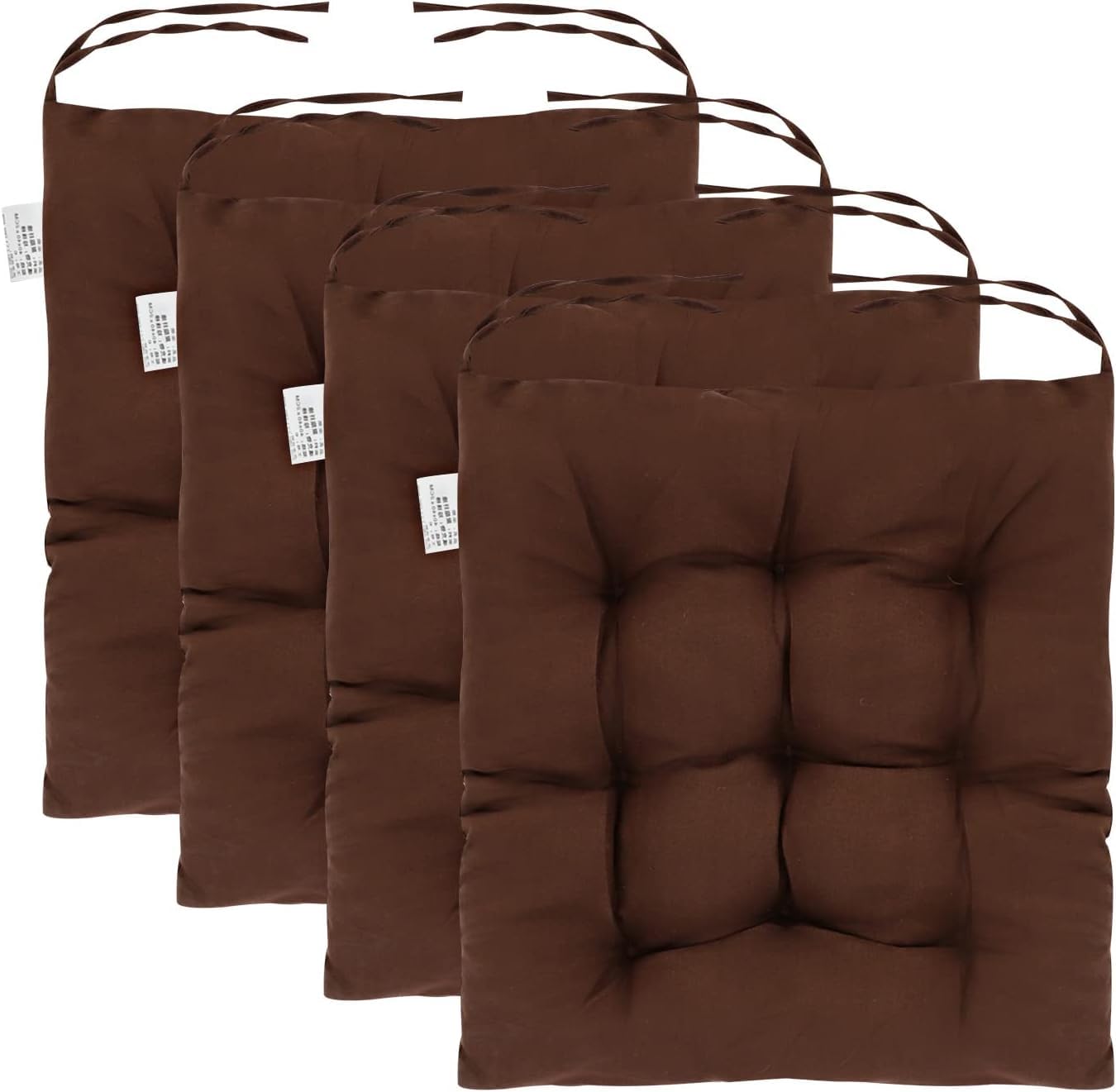 M.J COMFY-LIFE 4Pcs Seat Cushions for Dining Chairs 40x40cm Non-Slip Washable Chair Pads with Ties Soft Polyester & Pearl Cotton Filling for Kitchen, Office, Garden, Patio, and Outdoor Use (Brown) — image 1