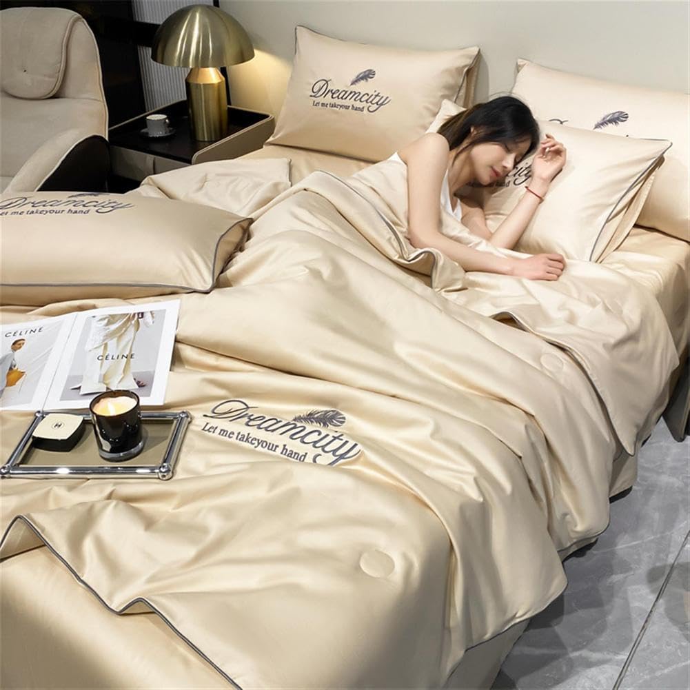 SAYEYBU Summer Simple Ice Silk Quilt, Comfortable Ice Silk Quilt, Without Deformation, Washable Cooling, Lightweight Soft, Ice Silk,E,200 * 230cm4PCS
