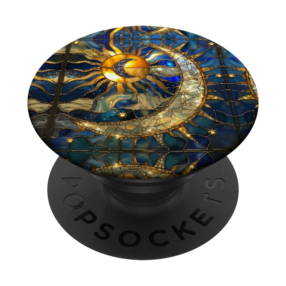 Celestial Sun Moon Star Stained Glass Effect Art Stain Glass PopSockets Standard PopGrip