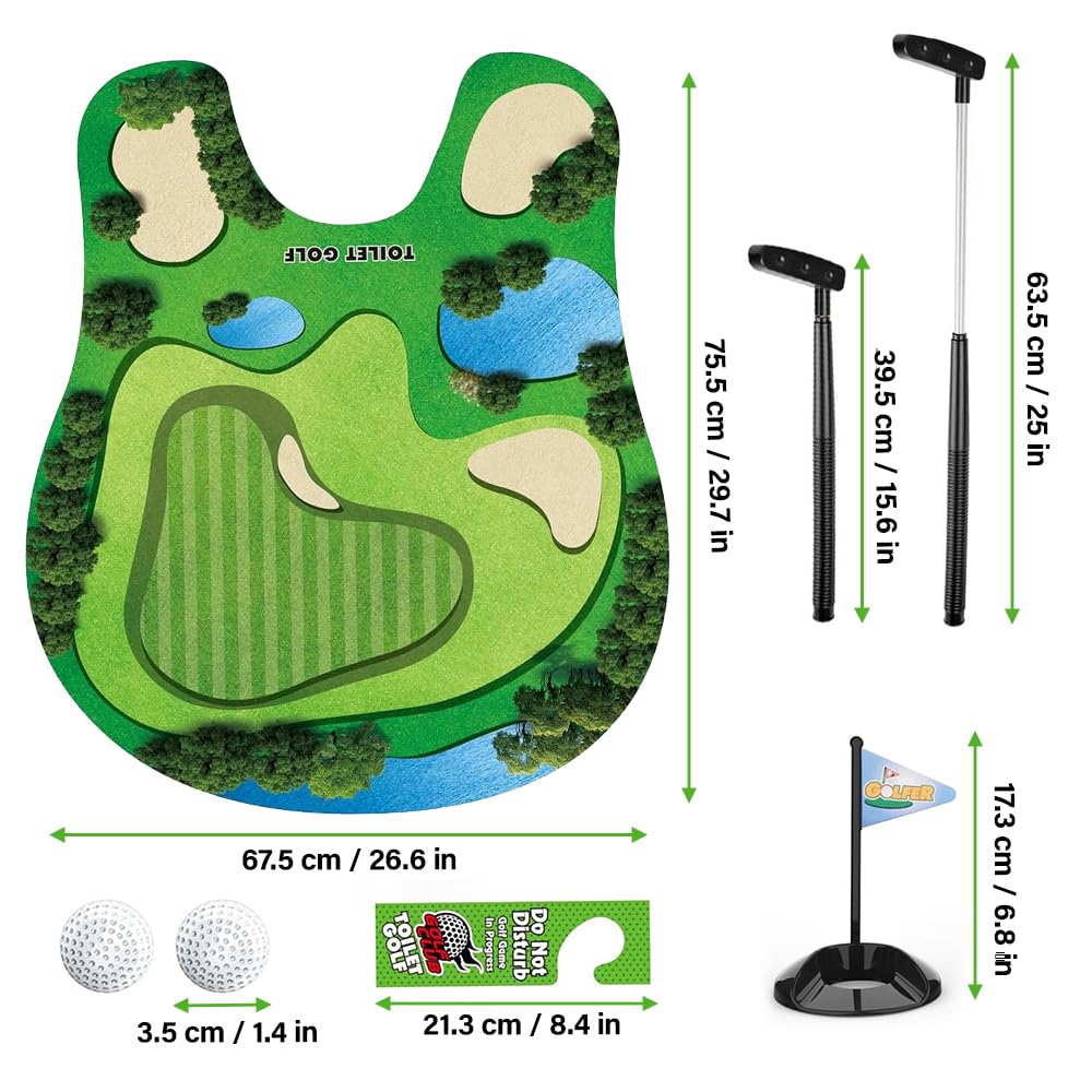 Mini Golf Game Set, Juegos de Golf para Inodoro, Set de Regalo de Golf con Palo de Golf, Tapete para Putting, 2 Pelotas de Golf y Colgador para Puerta, Divertido Regalo para Hombres de Golf