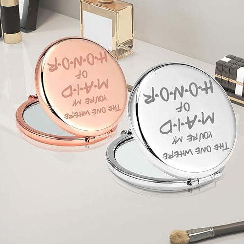 Miniatura 6 de PLITI Espejo compacto de Maid of Honor, regalo de despedida de soltera, espejo de bolsillo de boda con texto en inglés The One Where You're My Maid