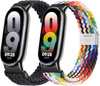 Aickosdusu Pacote com 2 bandas elásticas de nylon com loop compatível com Xiao Mi 8, alças elásticas ajustáveis trançadas para o relógio Xiao Mi 8
