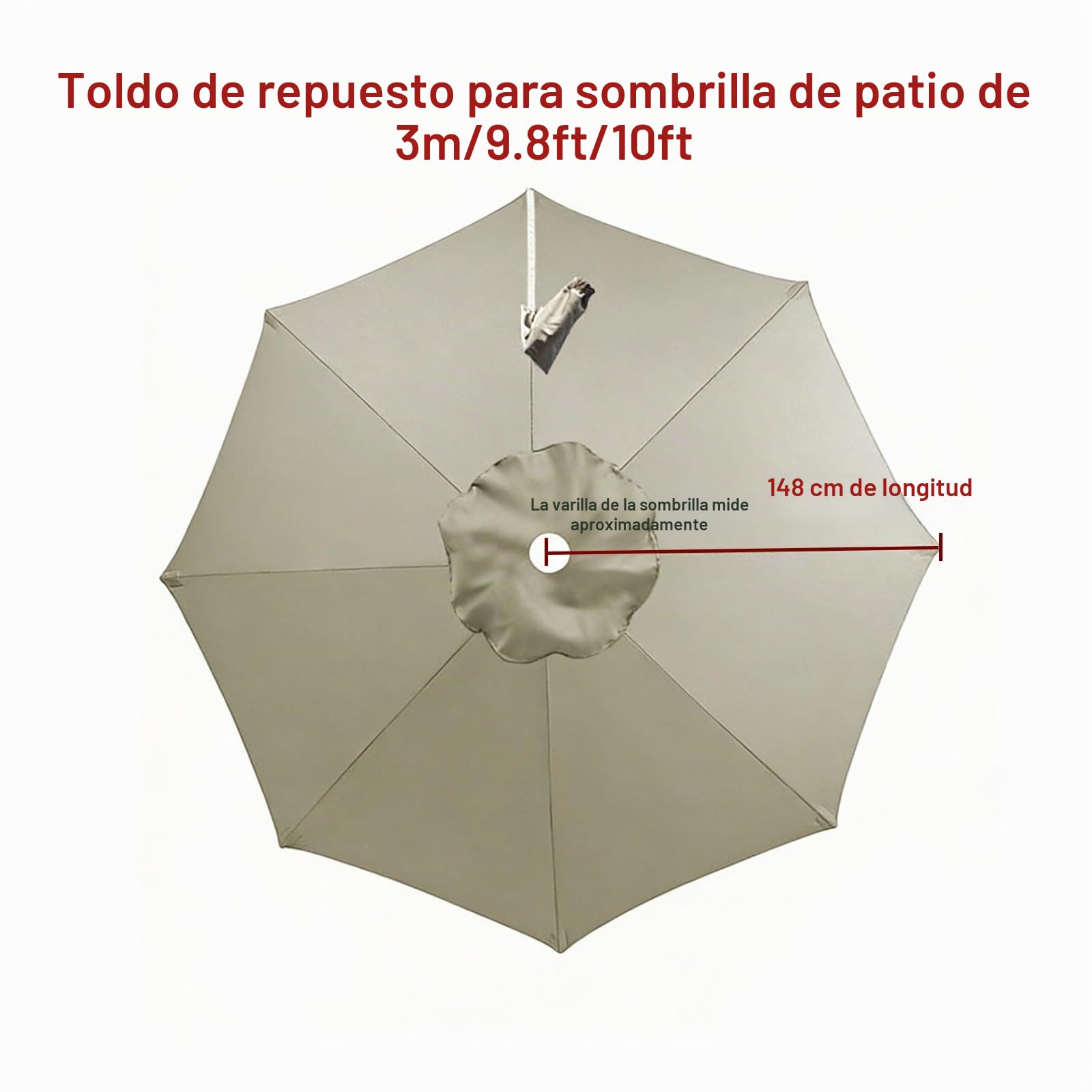 Toldo De Recambio Sombrilla 8 Brazos 3m 3.5m, Patio Exterior Jardín Tela De Paraguas Recambio Sombrilla Impermeable, Cubierta De Repuesto Para Parasol, Protección UV(Beige,3m)