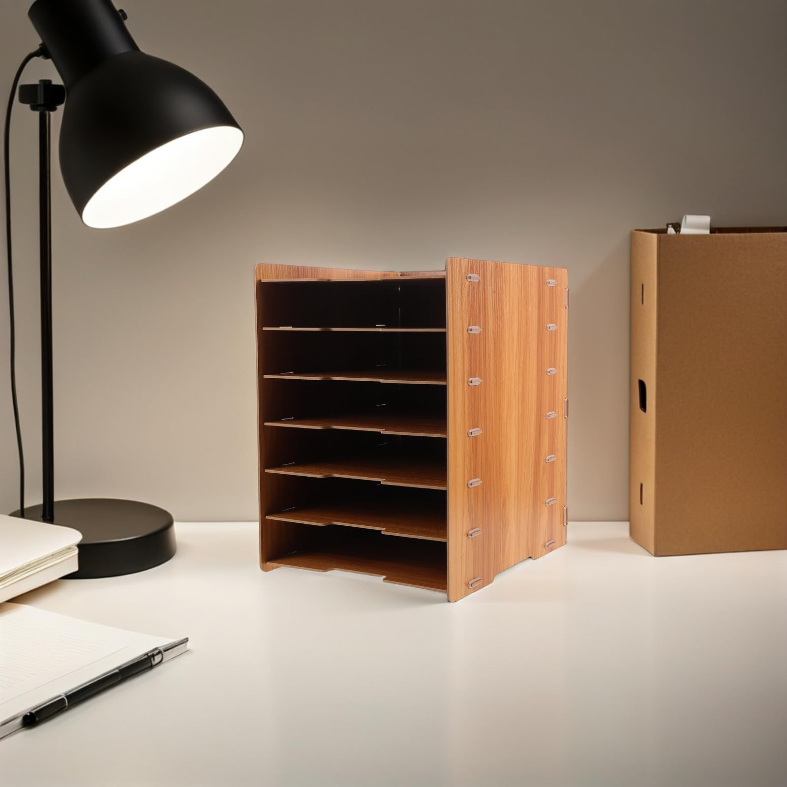 OSALADI Portadocumenti da Scrivania in Legno con 7 Livelli, Struttura Rinforzata e Design Naturale, Organizer Componibile per Ufficio e Spazio di Lavoro