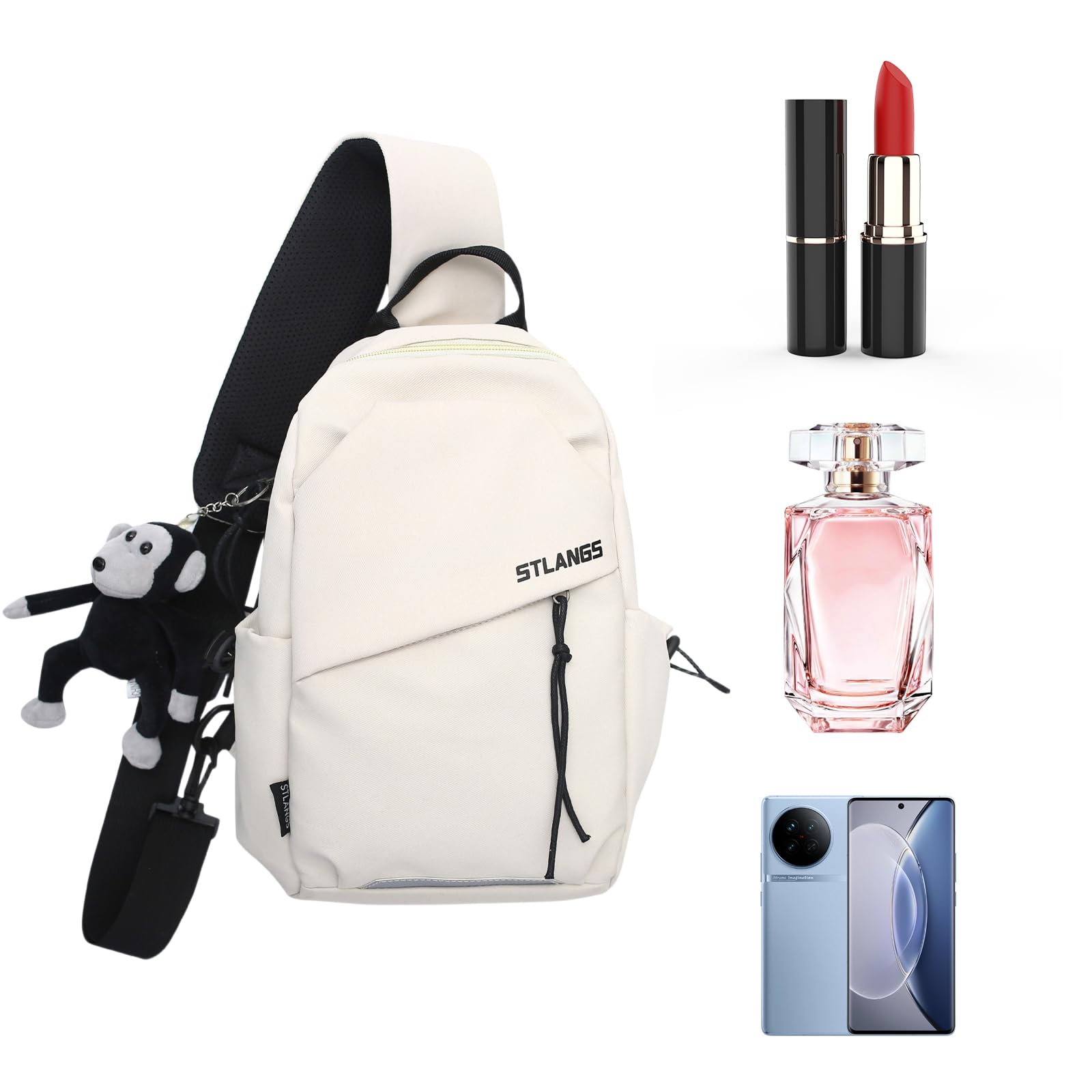 Borsa a tracolla unisex in tela con tasche multiple per tutti i giorni e lo sport, borsa a tracolla senza ciondolo