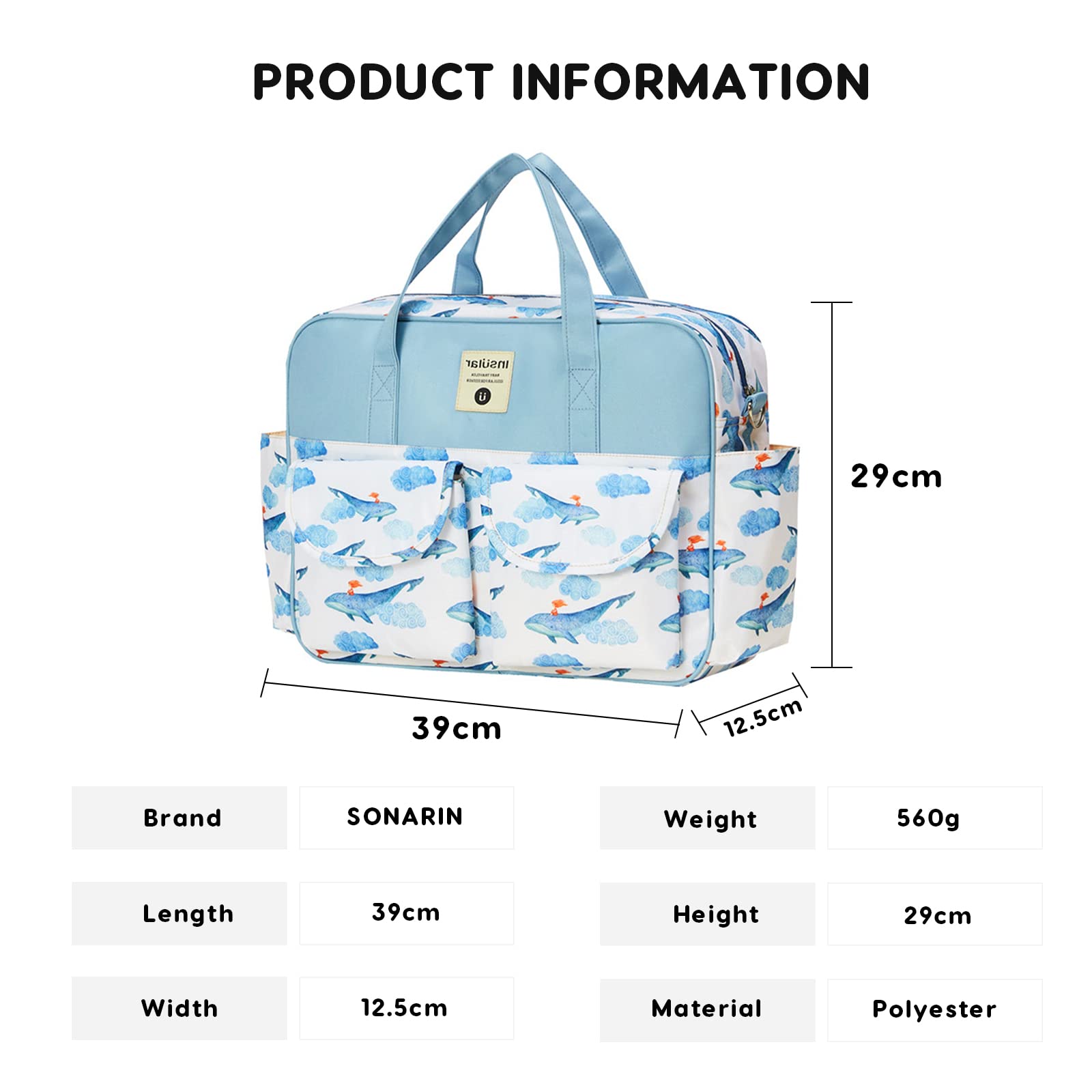 SONARIN Stilvolle Große Kapazität Baby Wickeltasche,Wasserdicht Tragbare Reise Wickeltasche Umhängetasche Tragetasche Henkeltaschen Babytasche mit Schultergurte & Wickelunterlage