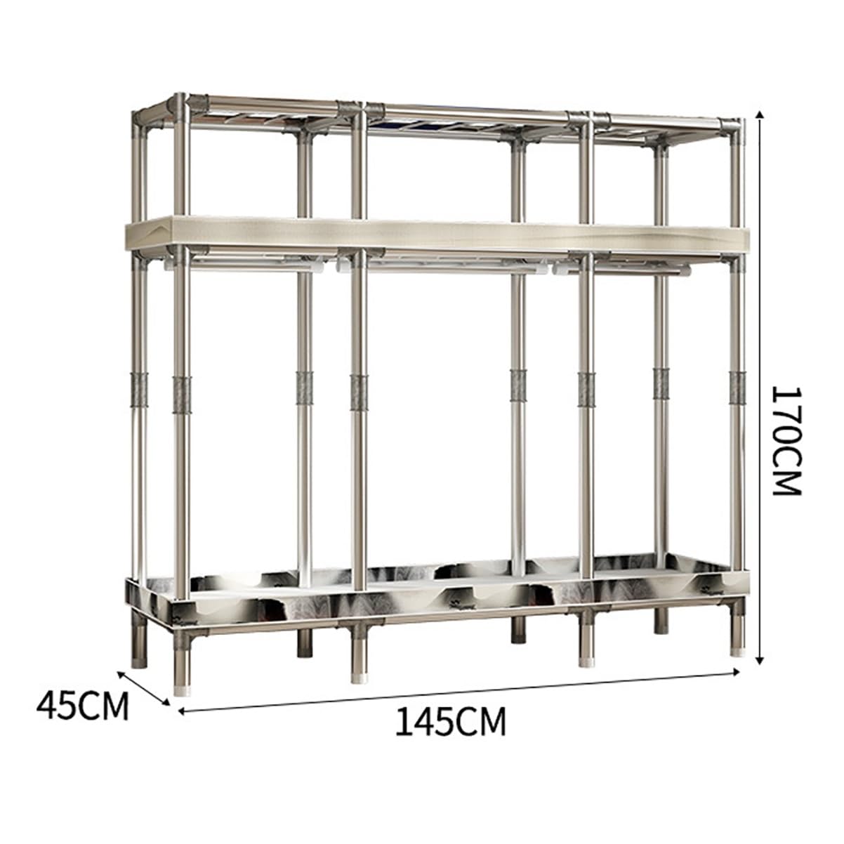 Armadio in Tessuto Portatile per Appendere Abiti con 3 Aste Appendenti e 3 Ripiani Appendiabiti in Metallo con Cerniera per Camera da Letto Facile da Montare (Colore: Blu, Dimensioni: 145 *
