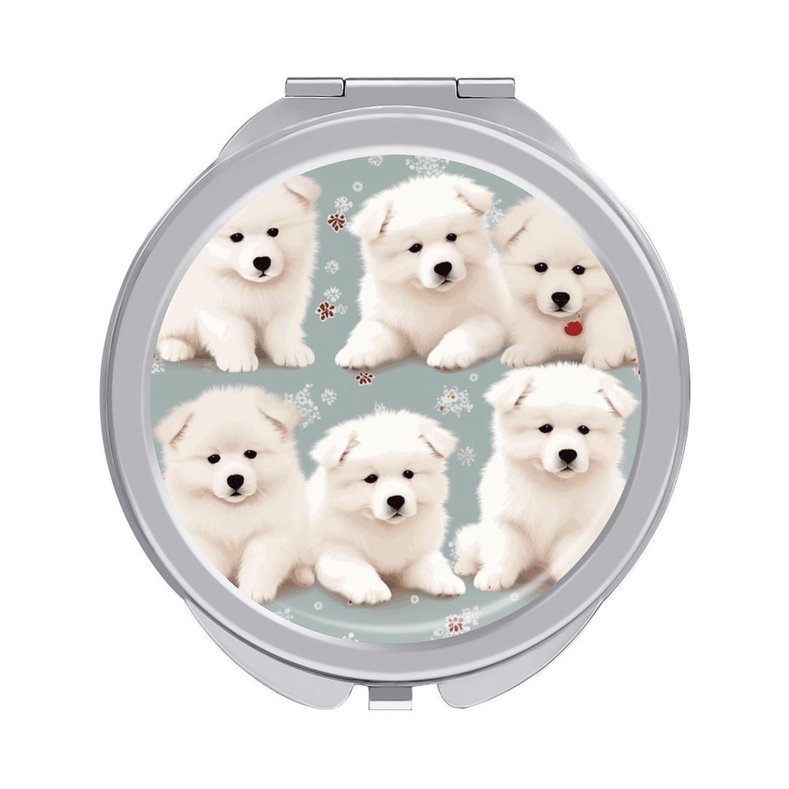 FekiLoot Little White Dogs Pattern Makeup Mirror Compact Round Travel Makeup Mirror Portable Folding Handheld Pocket Mirrors for Handbag and Purses Gift Mini Mirrors