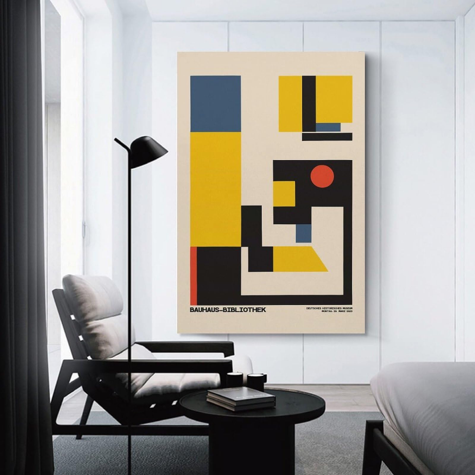 Junmoney Bauhaus Library Decorative Canvas Print, 20x30inch(50x75cm), for Study, Office Or Focused Interiors, Canvas Wall Decor for Creative Rooms
