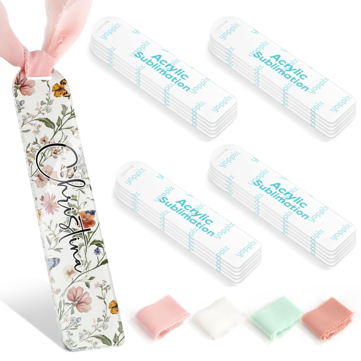 YOPPIX 40 Pcs Sublimation Acrylic Bookmark Blank kit, with 20 Ribbons for Heat Transfer B…