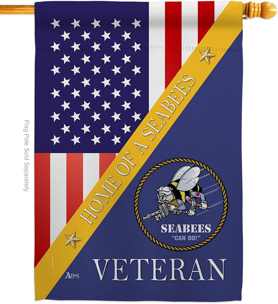 Home of Seabees House Flag - Armed Forces Navy USN Seabee United State American Military Veteran Retire Official - Decoration Banner Small Garden Yard Gift Double-Sided Made in USA 28 X 40