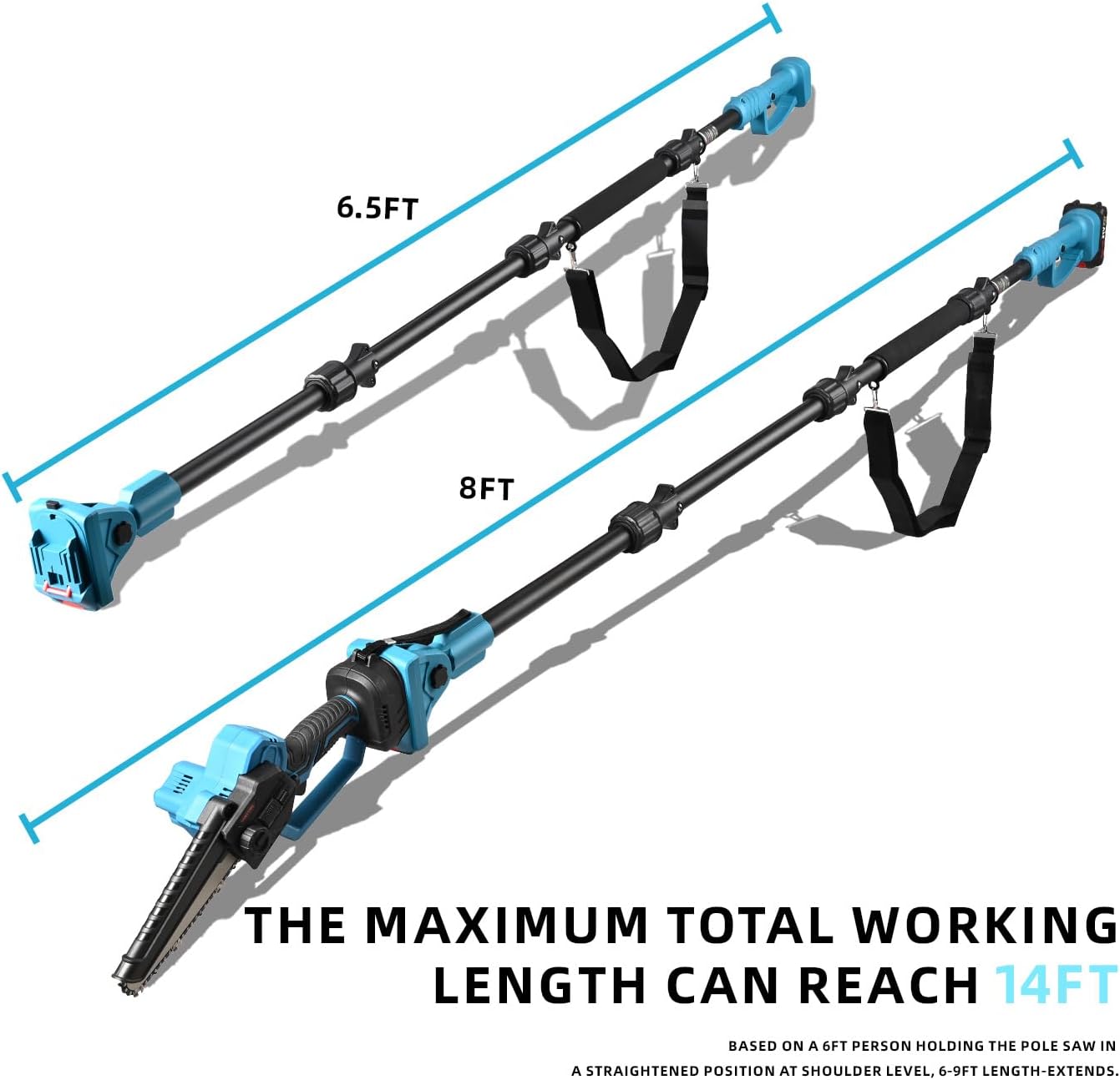 2-In-1 Pole Saws & Mini Chainsaw, Extension Pole Rotatable Pole 14ft Max Reach, With 2.0ah Batteries And Shoulder Strap, 21v Chainsaw For Tree Limb Branch Cutter By SHINTYOOL