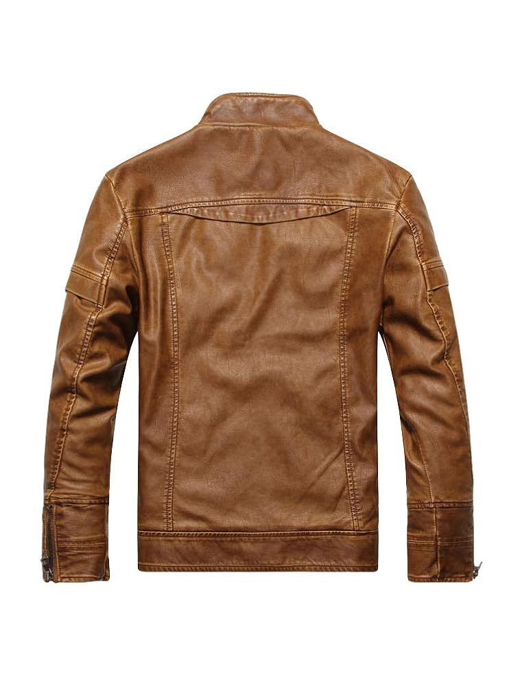 ジャケット・アウター PASTING LIKE SYNTHETIC LEATHER JACKET PASOK Men's Faux Leather Jacket Vintage Stand Collar