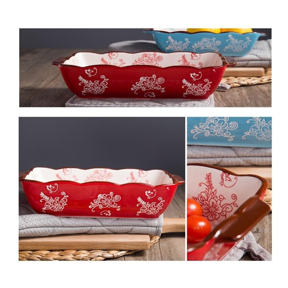 Naczynia do pieczenia Czerwona wiśnia kwiatowa ceramiczna forma do pieczenia, prostokątna, dwuuchwytowa zastawa stołowa, naczynie do zapiekania ryżu(L)
