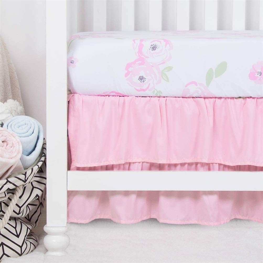 Feyart Gonna per culla con volant, a due strati, per lettino per bambini, con volant, decorazione per la casa, copriletto, 137 x 190 + 38 cm, rosa