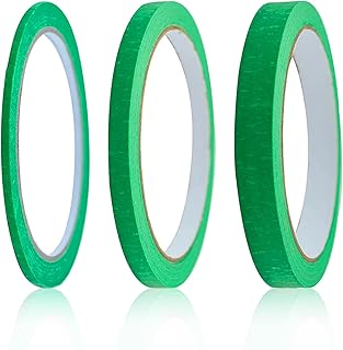 Mmgoqqt 3 Rolls Green Masking Tape, 3mm, 7mm, 12mm Wide x 22 Yard Long Fine line Masking Tape, Writable Painters Masking Tape for Renovation Work, DIY, Arts Decoration, Automotive Car, School Office