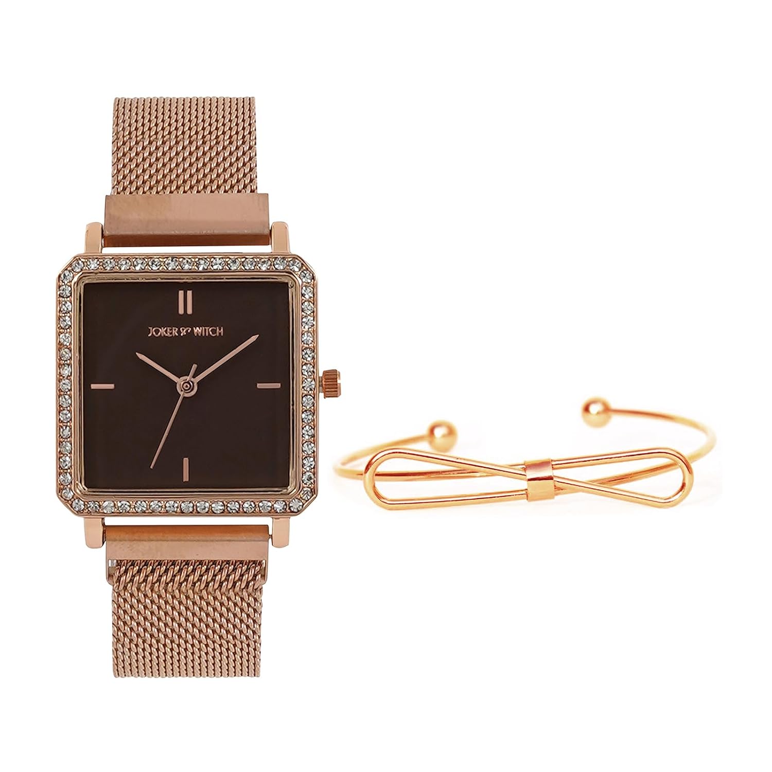 Joker & Witch Stainless Steel Women Angelique Rosegold Analog Watch Bracelet Stack, Brown Dial, Rose Gold Band - Review, Price and Buying Guide