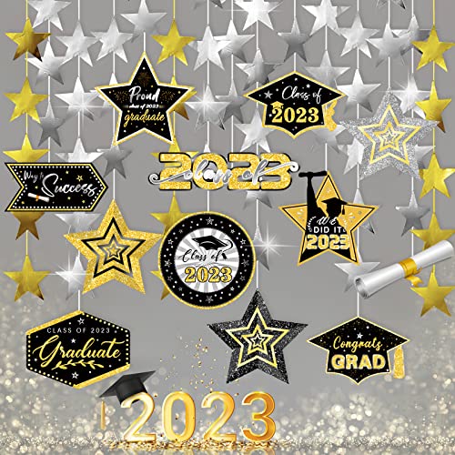 Zayvor 15 Pack Graduation Garland Class Of 2023 Graduation Decoration Congrats Grad Garland Congratulations Banner Hanging Swirls For Graduation Party Supplies College Grad Decor Black Gold #TOP4